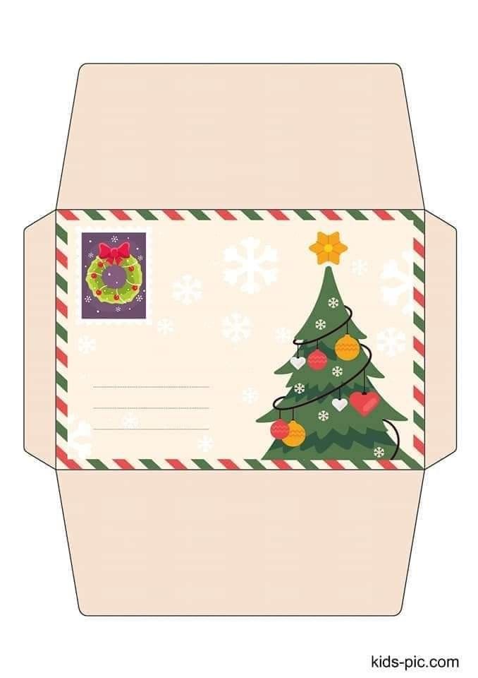 an envelope with a christmas tree on it