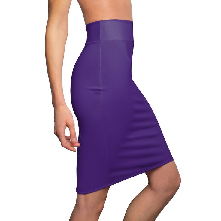 Womens Skirt. This pencil skirt is made of 88% polyester and 12% spandex. This blend gives the garment a four-way stretch which allows the fabric to stretch both width- and length-wise. The garment has a slight tapering along the outer thigh. Pair this skirt with your favorite accessories for a look that is both stylish and trendy. Look good and feel great. This skirt is a perfect addition to any wardrobe collection or to give as a gift. .: Material: 88% polyester, 12% spandex.: Elastic waistban Purple Pencil Skirt, Body Inspired, Polka Dot Pencil Skirt, Skirt Purple, Womens Pencil Skirts, M 4, Skirts Online, Professional Look, The Freedom