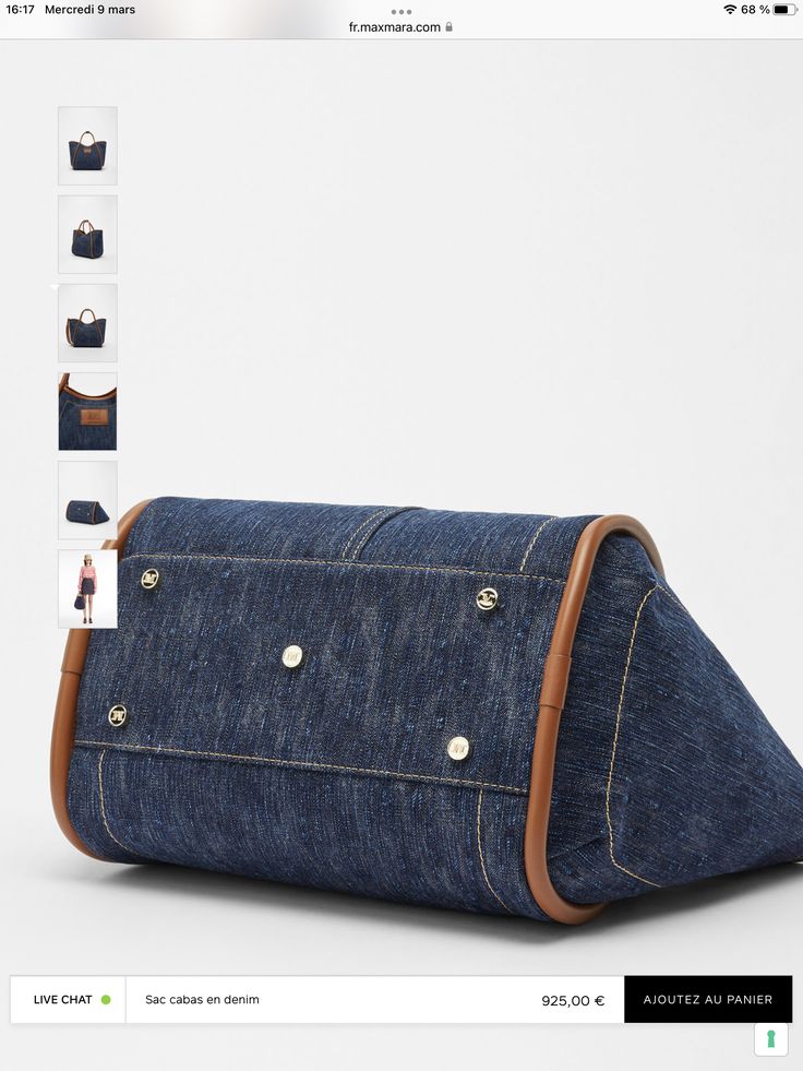 an image of a denim purse on the web page with photos and description cards attached to it