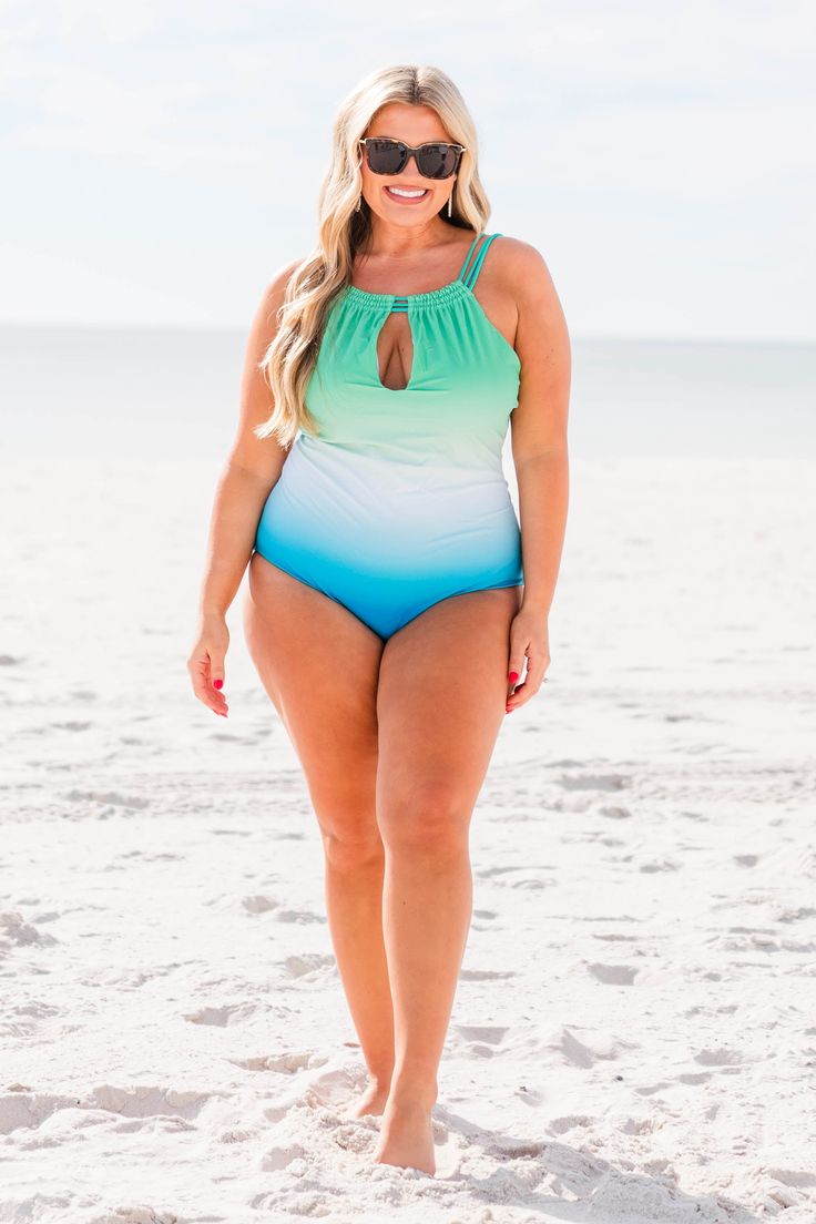 Be as pretty as a mermaid! This swimsuit is calling your name! This chic swimsuit has an ombre color you can wear with your favorite cover-ups and sandals! It's comfortable for all-day wear, has a figure-flattering one-piece design, and features the cutest keyhole halter top! Wear this swimsuit all season long! 82% Polyamide, 18% Elastane Mermaid Swimwear For Beach Season, Beach Season Mermaid Swimwear, Mermaid Swimwear For Beach Party, Mermaid Swimwear For Beachwear, Mermaid Style Swimwear For Beach Season, Mermaid Style Beachwear Swimwear, Mermaid Swimwear For Beach, Mermaid Swimwear For Summer Vacation, Mermaid Swimwear For Summer Beach