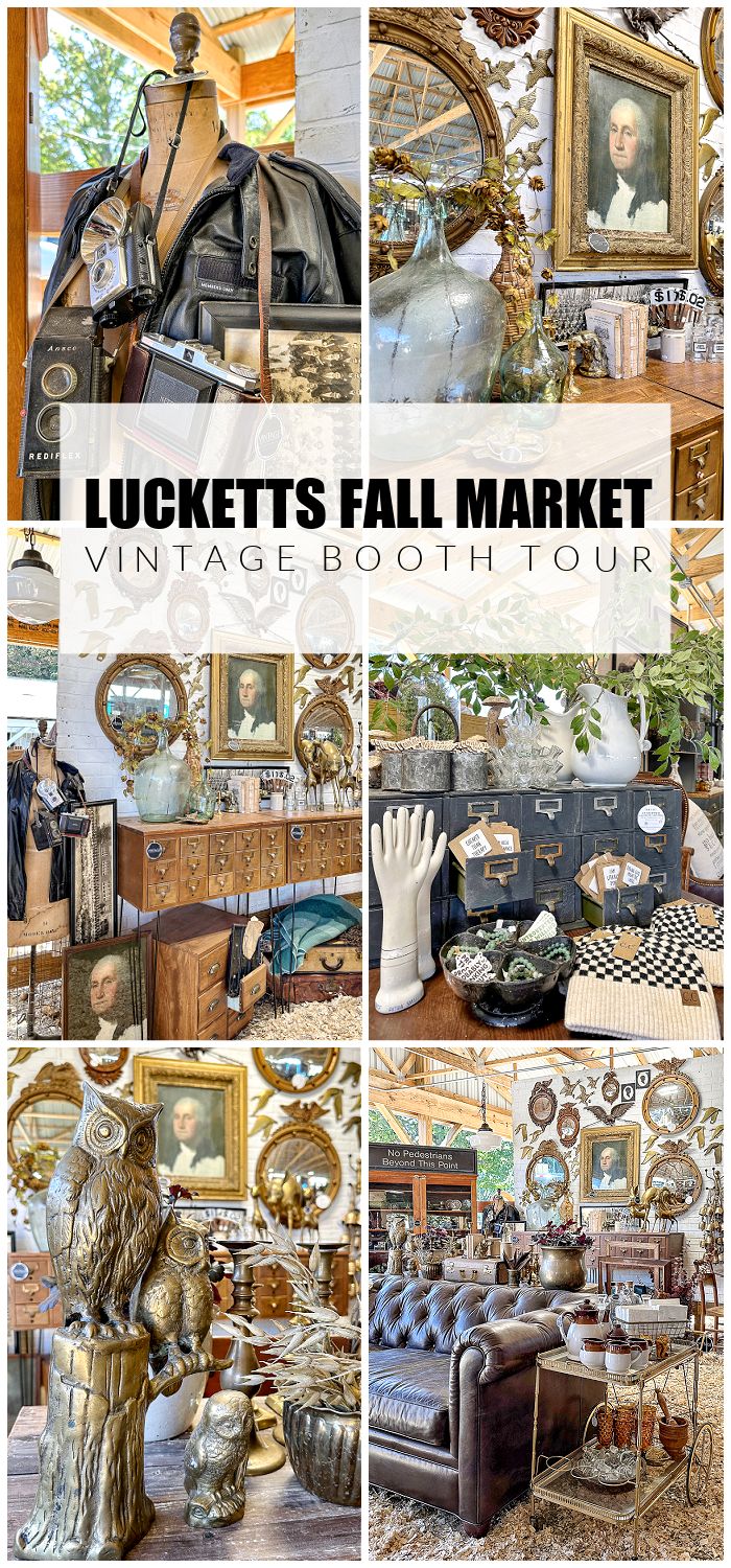 a collage of pictures with the words lucketts fall market vintage booth tour