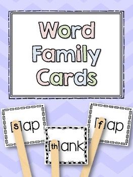 the word family cards are in front of a purple chevron background