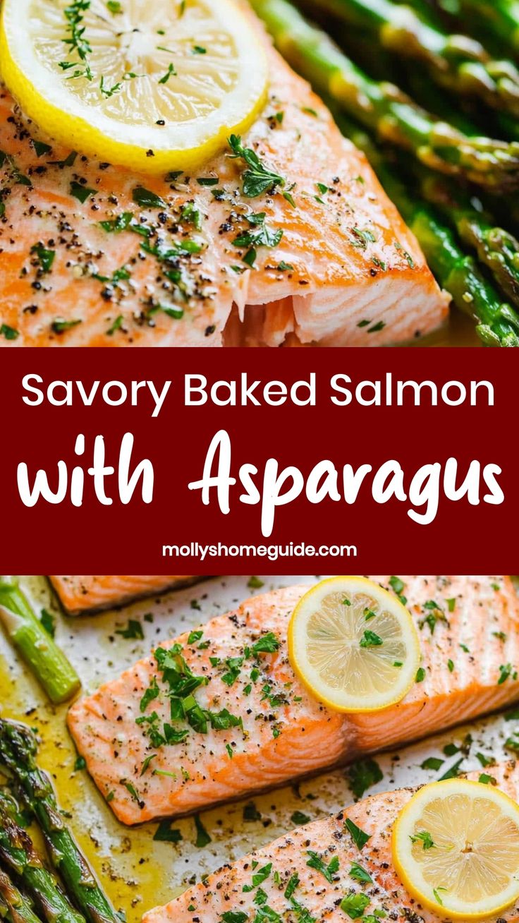 salmon with asparagus and lemon served on a plate