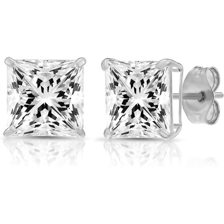 Introducing our stunning pair of Solid 14k White Gold Square Solitaire Cubic Zirconia Princess-cut CZ Stud Earrings. These earrings are the epitome of elegance and sophistication, perfect for adding a touch of glamour to any ensemble. Crafted from high-quality 14k white gold, these stud earrings showcase a classic square shape, adorned with a brilliant princess-cut cubic zirconia. The princess cut is renowned for its exceptional sparkle and precise faceting, reflecting light from every angle and Diamond White Diamond-shaped Anniversary Earrings, Diamond Cut Earrings For Wedding, Diamond-shaped Cubic Zirconia Jewelry With Prong Setting, Brilliant Cut Cubic Zirconia Asscher Earrings, Brilliant Cut Asscher Cubic Zirconia Earrings, White Gold Diamond-shaped Earrings For Anniversary, Silver Asscher Cut Diamond Earrings Fine Jewelry, Silver Asscher Cut Diamond Earrings, Asscher Cut Sterling Silver Diamond Earrings As Gift