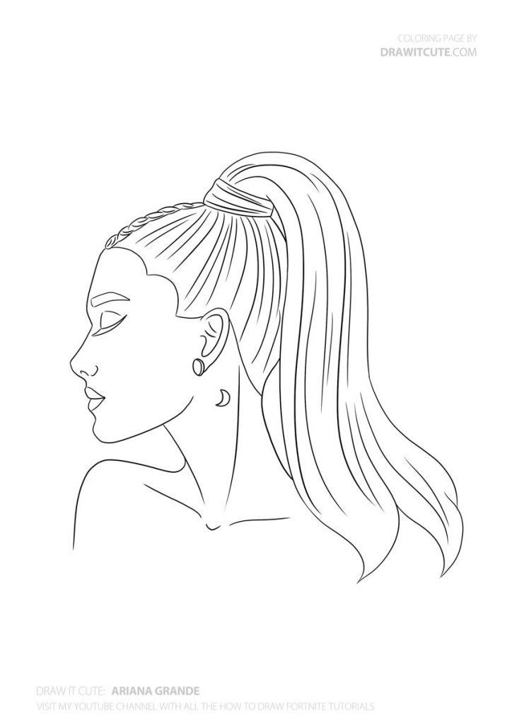 a line drawing of a woman's face with long hair and earrings on her head