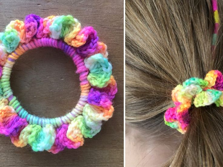 two pictures side by side, one with a hair tie and the other with a flower in it