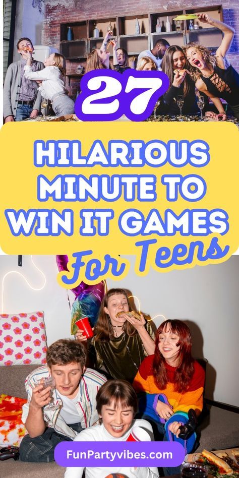 Teen Minute To Win It, Competition Party Games, Funny Minute To Win It Games Hilarious, Group Games For Teens Indoor, Teen Games To Play With Friends, Teen Activities Group, Best Minute To Win It Games, Summer Minute To Win It Games, Group Minute To Win It Games