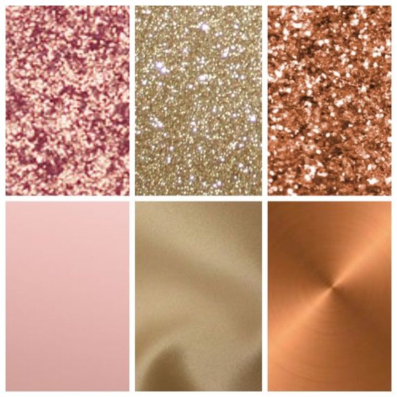 the different colors of glitter are shown in this image, including gold and pinks