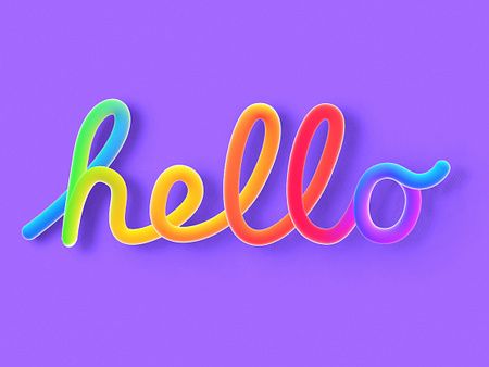 the word hello spelled in neon colors on a purple background