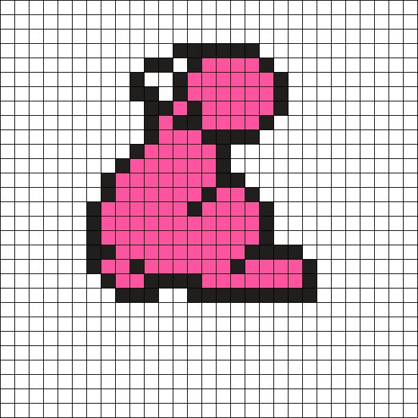 a pixellated pink and black object on a white background