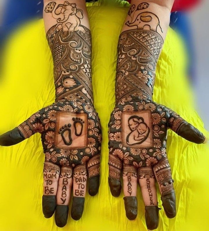 two hands with henna designs on them