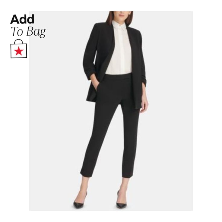 in stock Chic Cropped Leg Dress Pants For Fall, Chic Cropped Dress Pants For Fall, Office Pants Cropped Leg For Fall, Office Cropped Leg Pants For Fall, Office Wear Cropped Leg Pants For Fall, Fall Pantsuit With Welt Pockets And Ankle-length Pants, Fall Ankle-length Pantsuit With Welt Pockets, Tailored Fall Pantsuit With Tapered Leg, Fall Pantsuit With Tapered Leg And Pockets