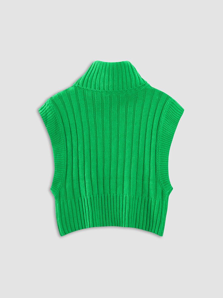 Introducing the Ava Top - a cozy green cable knit turtleneck sweater vest that's perfect for any occasion! Made with ultra-soft fabric, this sweater vest will get you noticed. The sleeveless style makes layering a breeze, while the ribbed details provide a classy look. Pair it with a white button down underneath, a mini black skirt and kitten heels for a chic night out. CONTENT + CARE 100% Acrylic Machine wash SIZE + FIT True to size Fitted Modeled in size Small Spring Green Knit Vest, Trendy Sweater Vest For Layering, Ribbed Vest For Winter Layering, Green Cable Knit Tops For Layering, Green High Neck Knit Sweater, Trendy Green Knit Sweater Vest, Green Knit Vest For Fall, Trendy Turtleneck Knit Sweater Vest, Turtleneck Sweater Vest For Winter