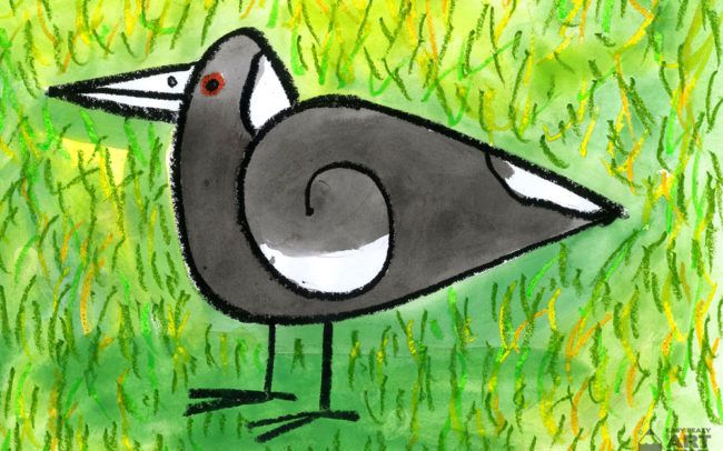 a drawing of a duck standing in the grass