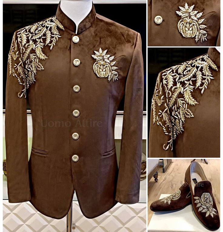 Custom-tailored embellished velvet prince coat | Prince Coat Indian Wedding Suits Men, Prince Suit, Formal Menswear, Man Dress Design, Shoes Customized, Sherwani For Men Wedding, Wedding Kurta For Men, Stylish Men Wear, Prince Coat