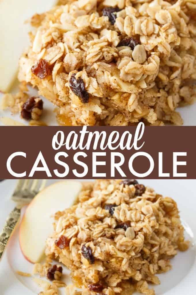 oatmeal casserole with apples and raisins on top