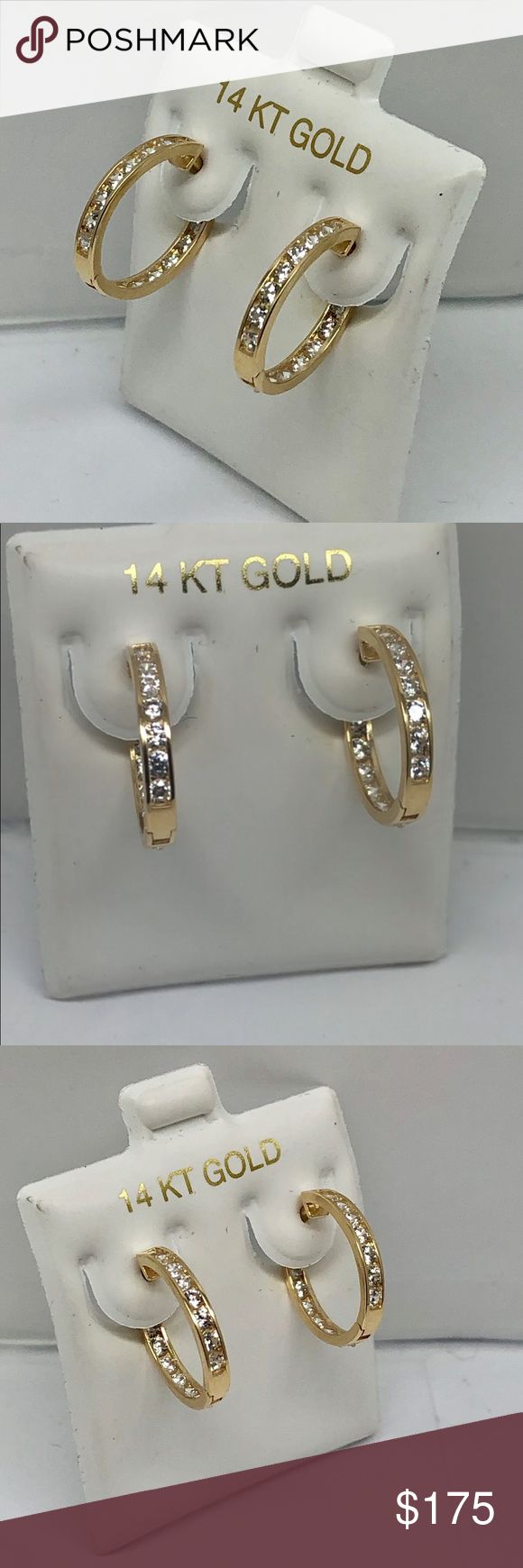 14k Solid Gold White/Yellow Huggie Earrings 14K Pure Solid Yellow/White Gold Huggie Earrings with a hinge/notched post Fastening and Dazzling Cubic Zirconia Stones (NOT Gold Filled).  -Number Of Stones-30 (15 Each) -Length: 16MM -Width: 3MM Jewelry Earrings Gold Diamond Earrings Channel Set, Fine Jewelry 14k Gold Channel Set Diamond Earrings, Yellow Gold Diamond Earrings With Channel Set, 14k Gold Channel Set Diamond Earrings, Yellow Gold Diamond Channel Set Earrings, 14k Stamped Huggie Earrings For Anniversary, 14k Huggie Earrings For Anniversary, Yellow Gold Channel Set Earrings For Anniversary, Gold Channel Set Hoop Earrings For Anniversary