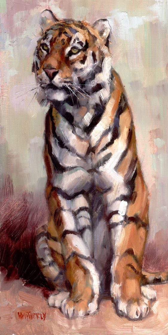 a painting of a tiger sitting on the ground