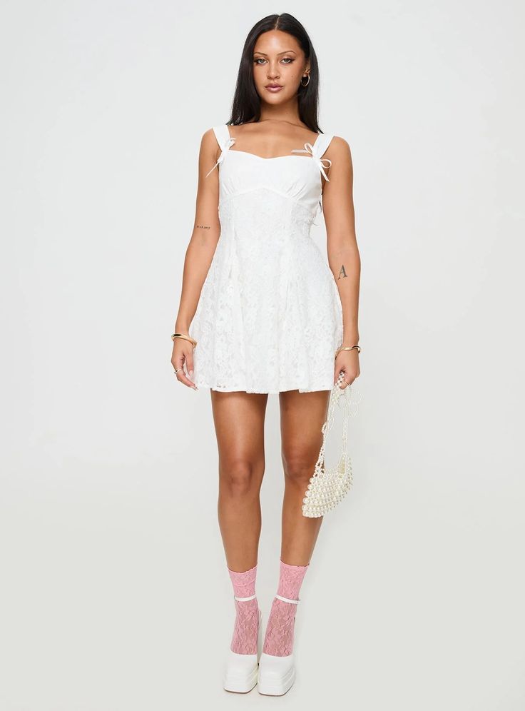 Tadea Mini Dress White White Lace Mini Dress, Mini Dress White, Fleece Dress, Outerwear Outfit, White Dress Summer, Curve Dresses, Mini Dresses Summer, Casual Tank Tops, White Midi Dress