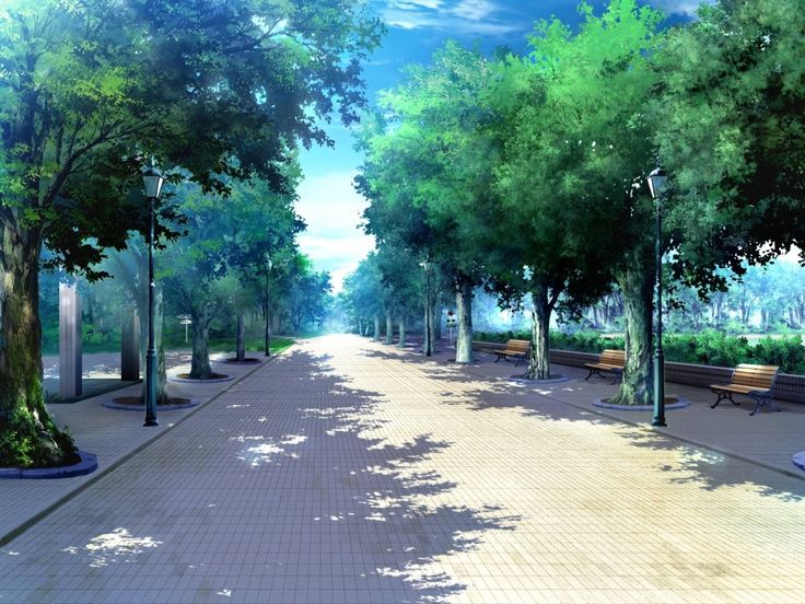 an artist's rendering of a park with benches and trees on the side walk