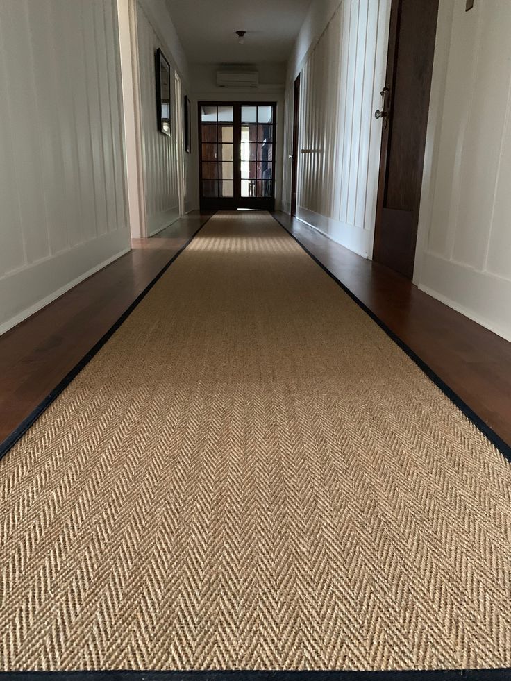 Our classic sisal weave, Astute, in a sophisticated herringbone structure as a hallway runner. Long Rug Hallway, Sisal Runner Hallway, Entrance Runner Rugs, Carpet Runner Hallway, Long Entryway Rug, Hall Rugs Runners, Hallway Carpet Ideas Hall Runner, Hall Runners Hallways, Runner In Hallway