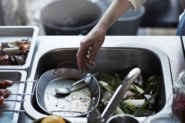 a person cooking food in a kitchen sink