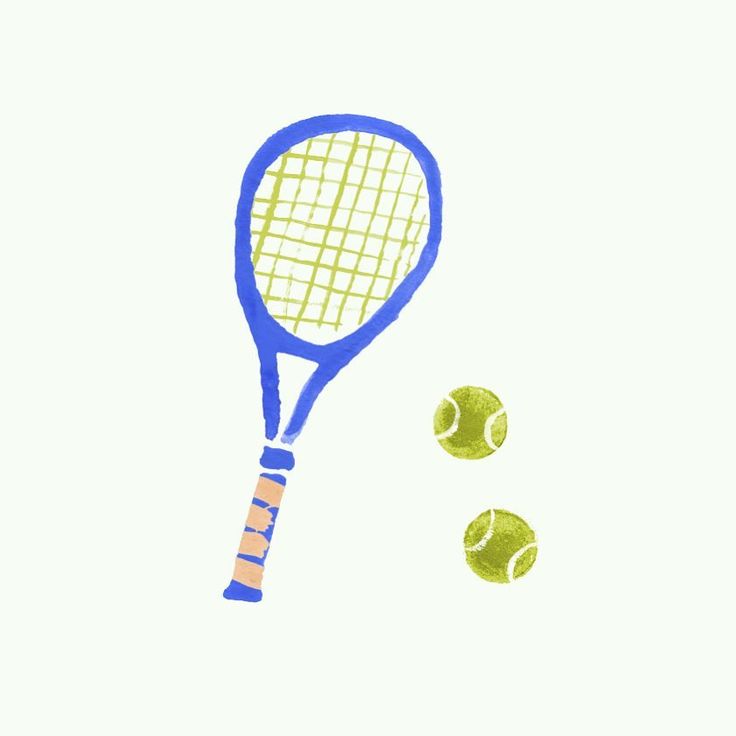 a drawing of a tennis racket and balls