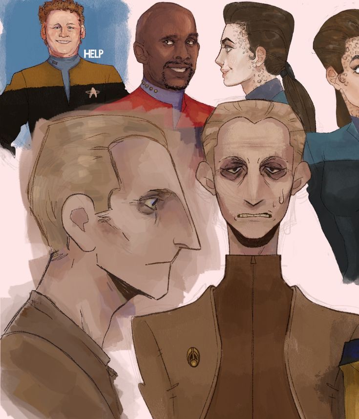 an image of some people in star trek uniforms and one is looking at the camera