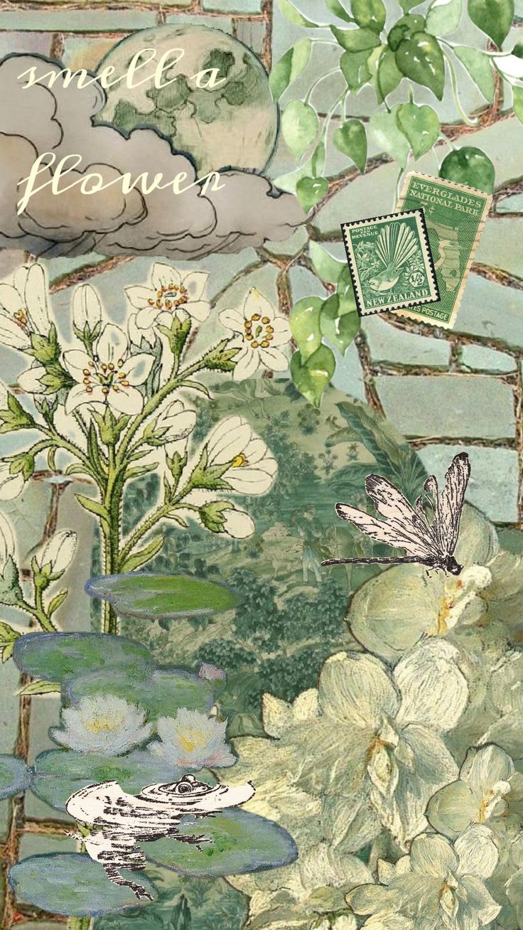 a collage of flowers, clouds and water lilies with the words one little flower on it