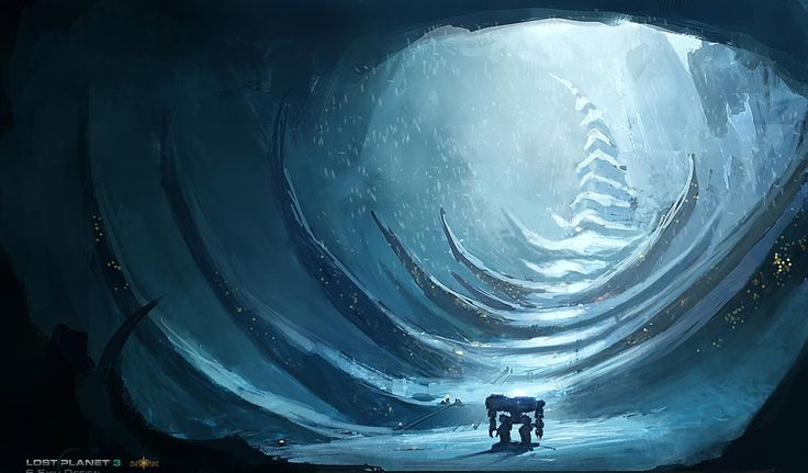 two people are standing in the middle of a tunnel with snow and trees on it