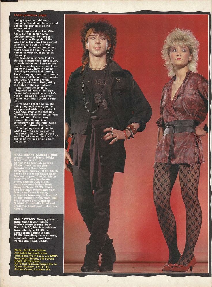 an article in the magazine shows two people dressed up as 80s's rockers