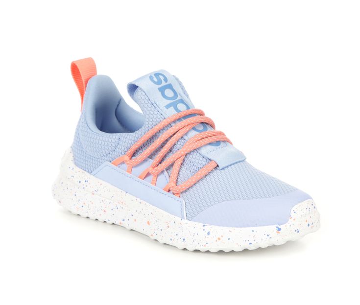 This product is part of the adidas® End Plastic Waste movement and made with recycled content, Breathable knit upper with padded collar and fabric lining, Easy slip-on entry with support laces, Absorbent fabric lined insole, Supportive CLOUDFOAM midsole and durable outsole, adidas® branding details | Girls' Adidas Little Kid & Big Kid Lite Racer Adapt 5.0 Sustainable Running Shoes in Blue/Speck/Pink Size 6 - Big Kid Cute Running Shoes, Kids Tennis Shoes, Adidas Branding, Kids Running Shoes, Athletic Girls, Adidas Girl, Shoe Carnival, Girls Sneakers, Plastic Waste