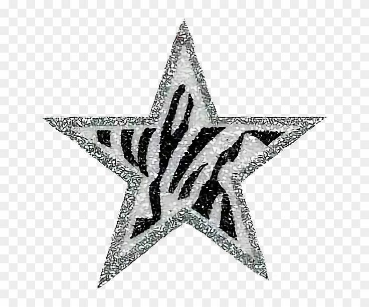 a zebra print star with black and white stripes on the bottom, as if it were made out of glitter