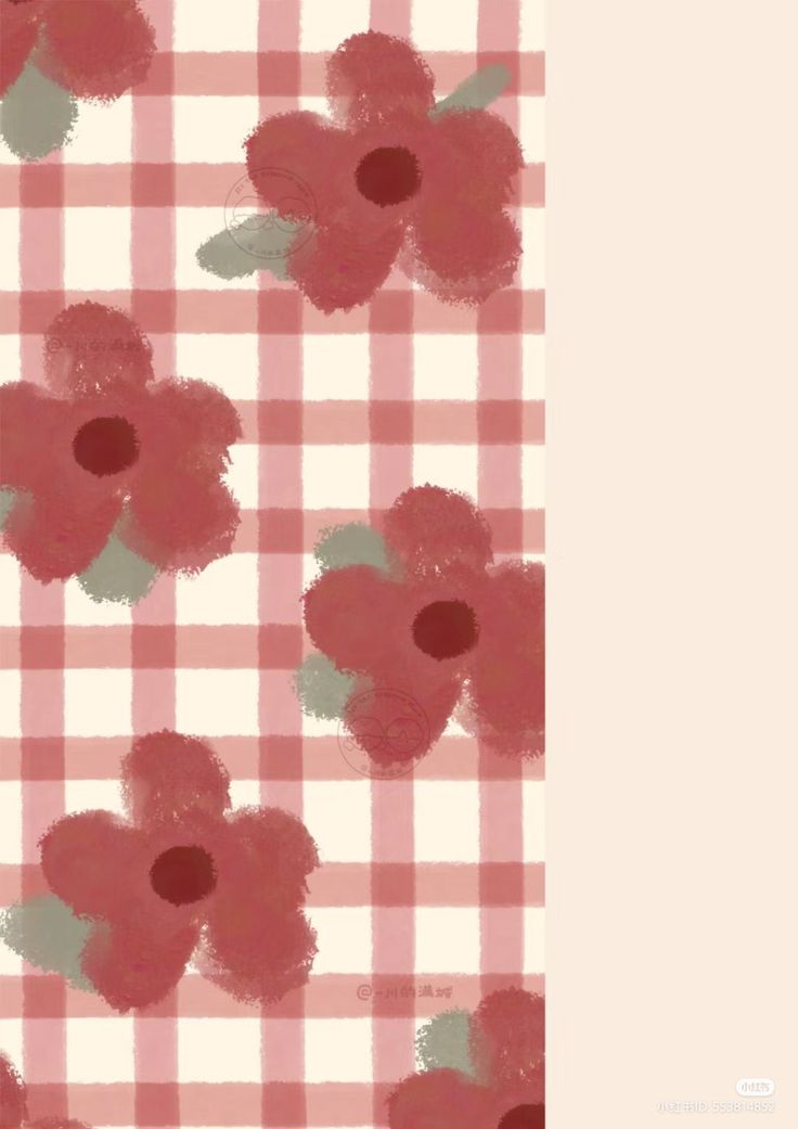 an image of red flowers on a checkered tablecloth