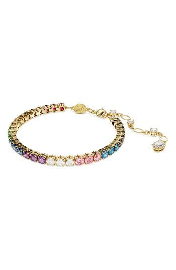 Add vibrant sparkle to your wrist with this elegant bracelet set with multicolor Swarovski crystals and plated in polished goldtone. 6 1/2"–8 1/2" adjustable inner circumference Lobster clasp closure Goldtone plate/Swarovski crystal Imported Multicolor Crystal Jubilee Bracelet, Multicolor Crystal Jewelry With Jubilee Bracelet, Multicolor Crystal Bracelet With Sparkling Stones, Multicolor Sparkling Stones Crystal Bracelet, Multicolor Crystal Round Bracelets, Multicolor Round Crystal Bracelet, Pride Bracelet, Rollerball Perfume, Makeup Bronzer