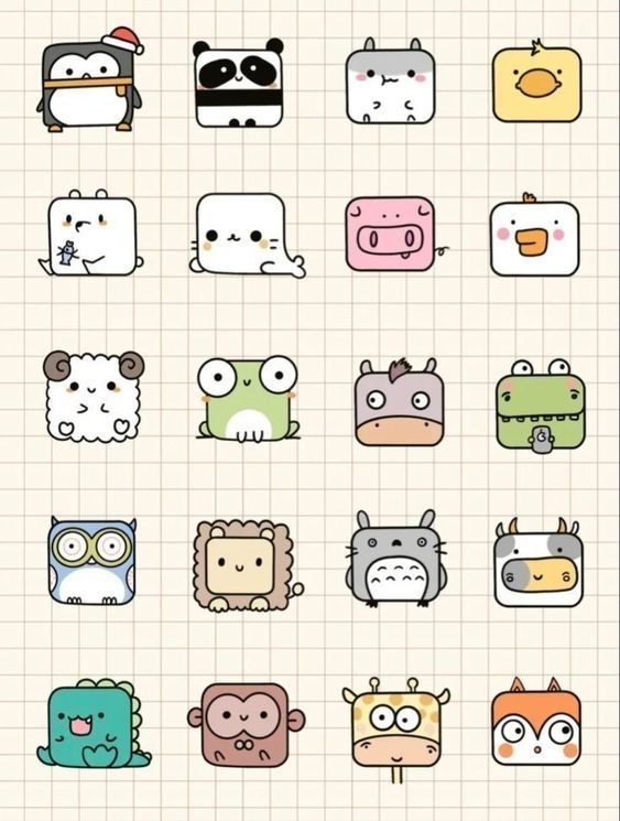 some cute little animals on a piece of paper