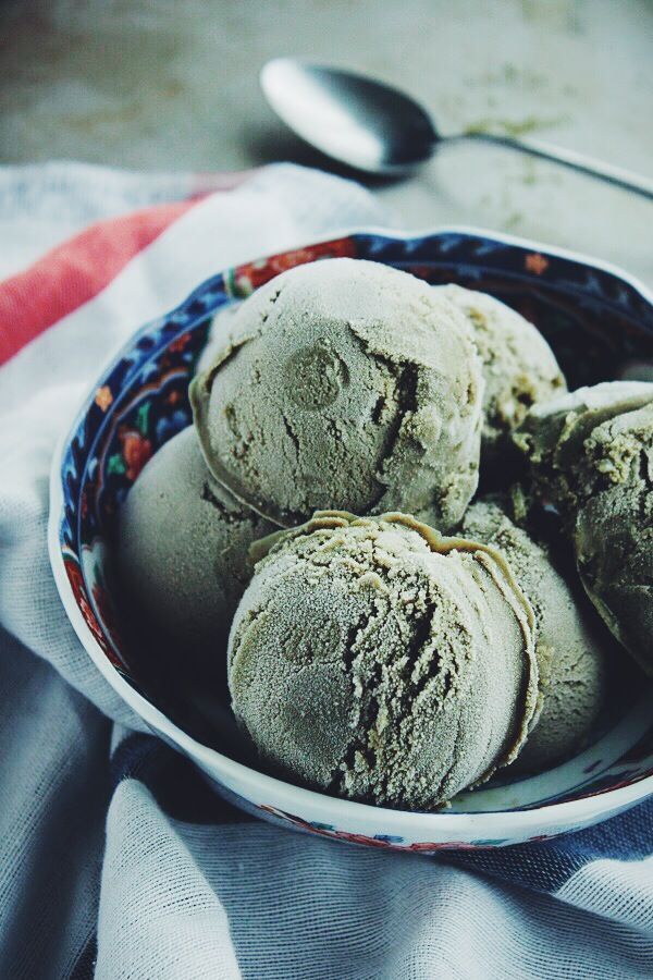 three scoops of ice cream in a bowl