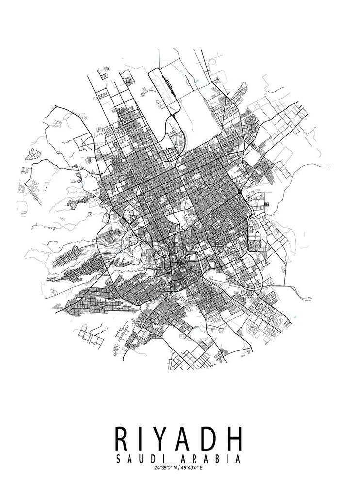 a black and white map of the city of riyadah, saudi with text