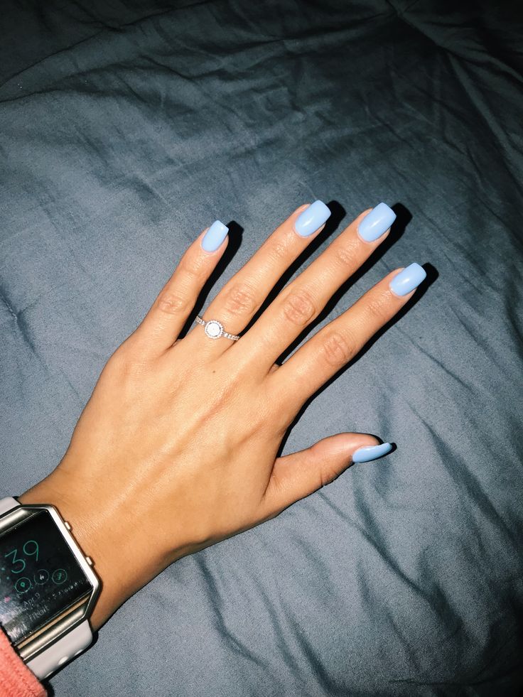 Nail Inspo Square Round, Coffin Square Nails Short, Solid Color Nails Short Square, Square Baby Blue Nails, Baby Blue Acrylic Nails Square, Pastel Blue Nails Short, Blue Squoval Nails, Light Blue Nails Square, One Color Acrylics