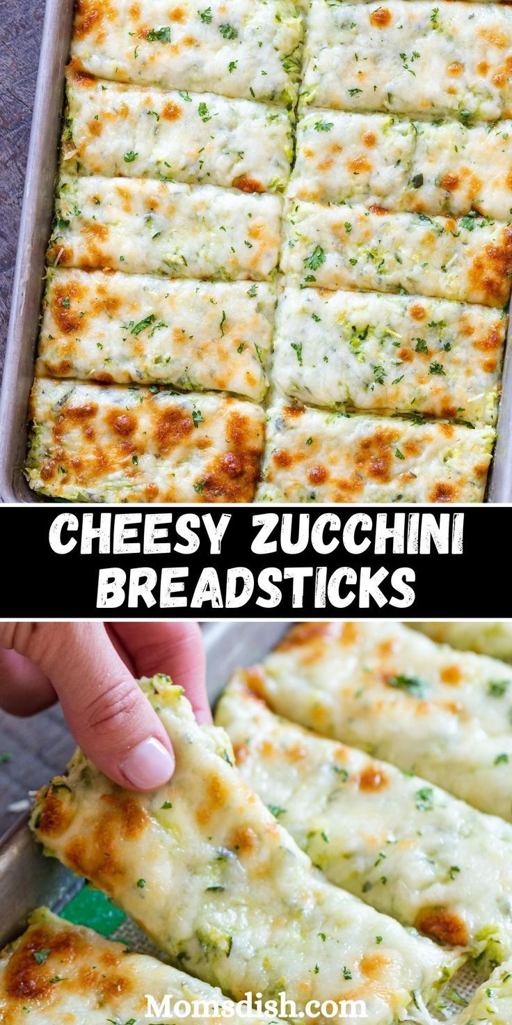 cheesy zucchini bread sticks in a pan