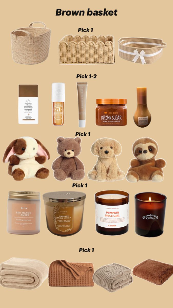 the contents of a brown basket are shown in this graphic above it's description