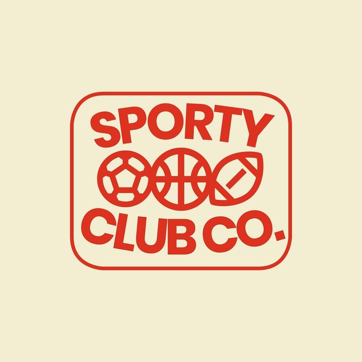 the logo for sporty club co, which is red and white on a beige background