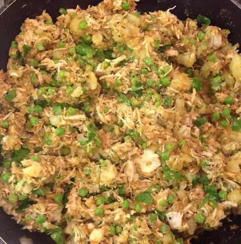 the food is prepared and ready to be cooked in the skillet on the stove