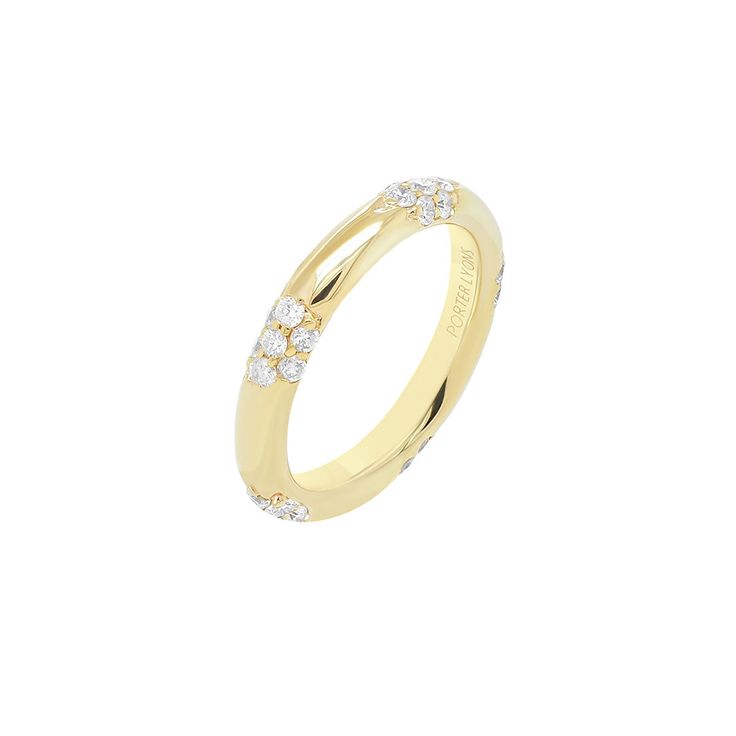 A classic eternity band with sacred prime numbers, featuring 5 clusters of 7 diamonds. Great for stacking, an anniversary or a wedding band. 14K Solid Gold and Diamonds Kimberley Certified Diamonds (Conflict Free) Check out our Custom Engagement Rings Follow us on Instagram and Facebook Timeless Stackable Wedding Rings With Pave Setting, Timeless Yellow Gold Bands With Diamond Accents, Luxury Eternity Band With Pave Setting For Anniversary, Stackable Yellow Gold Moissanite Diamond Ring, Stackable Yellow Gold Moissanite Rings, Stackable Moissanite Diamond Ring In Yellow Gold, Timeless Stackable Diamond White Eternity Band, Timeless Stackable Eternity Band, Timeless Yellow Gold Diamond Band