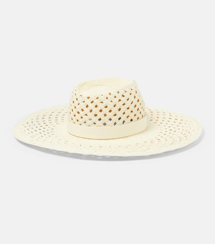 Leather-trimmed raffia sun hat in beige - Valentino | Mytheresa Designer Beige Summer Hat, Luxury Woven Brimmed Sun Hat, Valentino Raffia Bag, Cream Straw Hat With Woven Details, Luxury Cream Wide-brim Straw Hat, Raffia Sun Hat, Alexander Mcqueen Clothing, Bridal Bag, Red Accessories