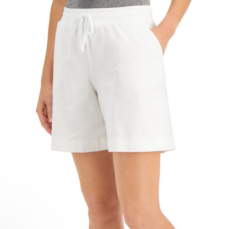 A Casual Essential With Versatile Style, These Karen Scott Shorts Are Comfy Pull-Ons With Limitless Mix-And-Match Possibilities Slant Pockets At Sides Pull-On Styling Imported Size & Fit Approx. Petite Inseam: 6-1/2" Due To Generous Sizing, We Suggest Sizing Down For The Perfect Fit Mid Rise; Relaxed Fit Material & Care Cotton/Spandex Machine Washable Casual Bermuda Shorts With Built-in Shorts For Daywear, Chic White Knee-length Shorts, Versatile Spring Loungewear Shorts, White Relaxed Fit Knee-length Bottoms, Versatile Cotton Shorts For Day Out, White Relaxed Fit Bermuda Shorts For Spring, White Knee-length Bottoms With Elastic Waistband, Spring White Stretch Bermuda Shorts, Comfortable Short Bottoms For Daywear