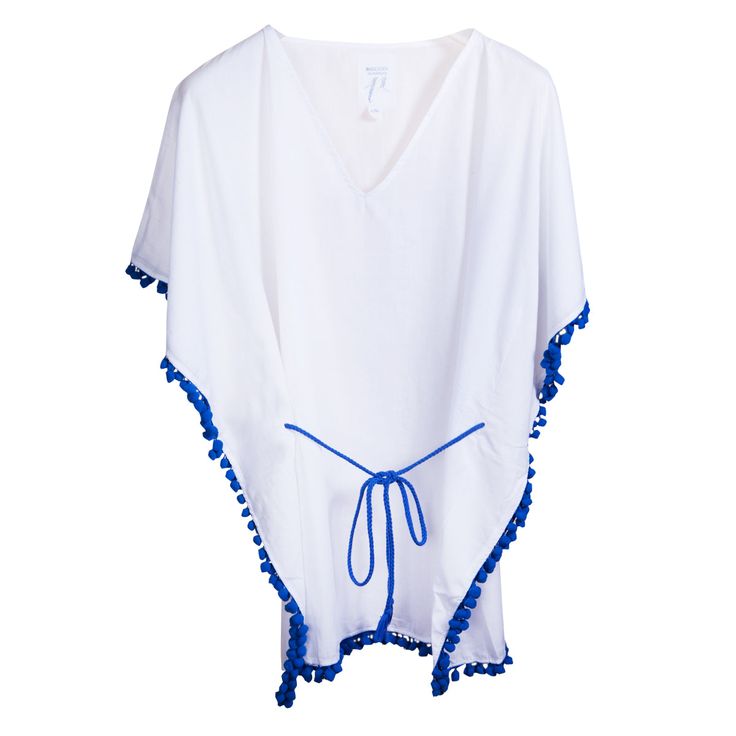 ANEMOSS BEACH DRESS: Anemoss Pom Pom Beach Dress is made from 100% Buldan fabric. It features a white color with blue pom pom details, making it a perfect match for any outfit. It comes in a tie-waist model and is available in L/XL sizes. BULDAN FABRIC: Buldan fabric is 100% cotton, which means it is a healthy, breathable, and hypoallergenic material. It provides extra comfort and quality, making it an ideal choice for a comfortable and long-lasting beachwear. This beach dress does not cling to the body, ensuring a pleasant and relaxing fit. SPECIAL DESIGN BEACH DRESS: This white beach dress is specially designed to perfectly complement your vacation style. It features elegant blue pom pom details that run from the sleeves to the hem, adding a touch of simplicity and sophistication. The so White Beach Dress, Blue Pom Pom, Beach White Dress, White Beach, Vacation Style, Delicate Details, Special Design, Beach Dresses, Beach Dress