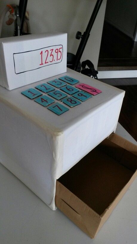 a cardboard box that has some type of calculator in it