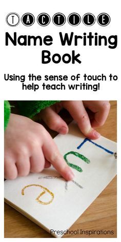 a child's hand writing book with the title, name writing book using the sense of touch to help teach writing