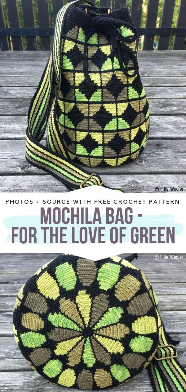 a crocheted bag is shown with the words mocha bag for the love of green